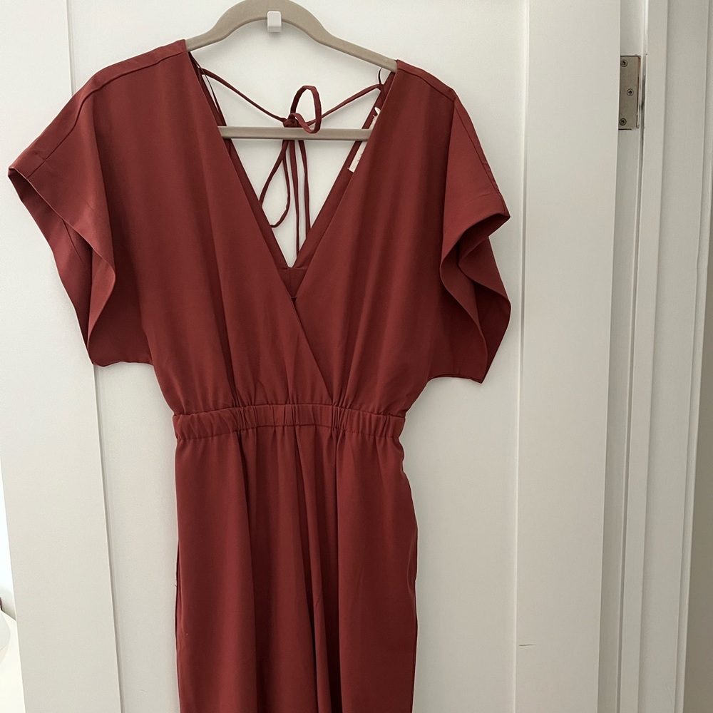 Anthropologie Crepe V-Neck Tie Jumpsuit